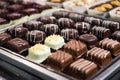 freshly dipped chocolates on setting trays Royalty Free Stock Photo