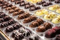 freshly dipped chocolates on setting trays Royalty Free Stock Photo
