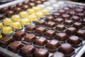 freshly dipped chocolates on setting trays Royalty Free Stock Photo