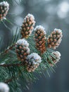 Freshly fallen snow on a pine branch