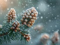 Freshly fallen snow on a pine branch