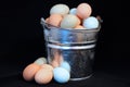 Eggs in a silver bucket Royalty Free Stock Photo