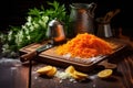 freshly grated carrots on a wooden board