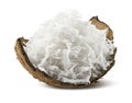 Freshly grated coconut in shell isolated on white background Royalty Free Stock Photo