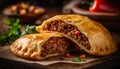 Freshly grilled beef shawarma stuffed in homemade flatbread melts appetites generated by AI