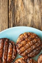 freshly grilled burger meat close-up, copy space, top view, Royalty Free Stock Photo