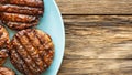 freshly grilled burger meat close-up, copy space, top view Royalty Free Stock Photo