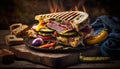 Freshly grilled gourmet sandwich on rustic ciabatta bread ,generative AI Royalty Free Stock Photo