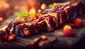 Freshly grilled pork barbecue ribs on the grill. Generative AI. Royalty Free Stock Photo