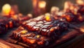 Freshly grilled pork barbecue ribs on the grill. Generative AI. Royalty Free Stock Photo