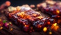 Freshly grilled pork barbecue ribs on the grill. Generative AI. Royalty Free Stock Photo