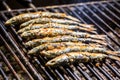 Freshly grilled sardines on the grill