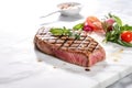 freshly grilled tuna steak on a white marble countertop Royalty Free Stock Photo