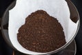 Freshly ground coffee in a filter Royalty Free Stock Photo