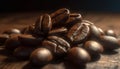 Freshly ground rustic coffee bean heap, perfect for caffeine addiction generated by AI Royalty Free Stock Photo