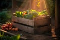 Freshly grown by nature. A crate full of fresh produce vegetables from farm. Ai generative