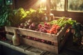 Freshly grown by nature. A crate full of fresh produce vegetables from farm. Ai generative