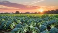 Freshly harvested broccoli in a field at sunset. Royalty Free Stock Photo