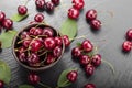 Freshly harvested cherries in a clay bowl from your home garden Royalty Free Stock Photo