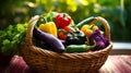 Freshly Harvested Colorful Vegetables on Wicker Basket