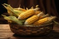 Freshly harvested corn ears arranged in a