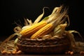 Freshly harvested corn ears arranged in a