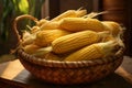 Freshly harvested corn ears arranged in a