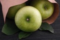 Freshly harvested green apples in a paper bag Royalty Free Stock Photo