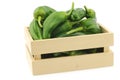 Freshly harvested jalapeno peppers in a wooden crate Royalty Free Stock Photo