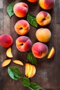 freshly harvested peaches on a wooden table Royalty Free Stock Photo