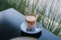 Freshly homemade baked sour dough rye bread sliced and served with jam and butter on white plate and coffee Royalty Free Stock Photo