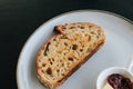 Freshly homemade baked sour dough rye bread sliced and served with jam and butter Royalty Free Stock Photo