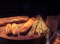 Freshly homemade baked traditional bread on wooden table