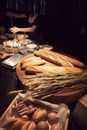 Freshly homemade baked traditional bread on wooden table