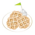 Three Baked Waffles with Icing and Whipped Cream Royalty Free Stock Photo