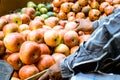 Freshly juicy picked heap of Red apples displayed for customer in a retail shop near roadside, Kolkata, India Royalty Free Stock Photo