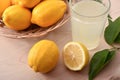 Freshly lemon beverage on wooden table detail elevated Royalty Free Stock Photo