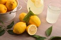Freshly lemon with water beverage on wooden rustic kitchen elevated Royalty Free Stock Photo