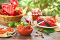 Freshly made Ajvar garnished in glass bowl