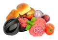 Freshly Made Beefburgers With Press And Ingredients Royalty Free Stock Photo