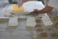 Freshly Made Ciabatta Bread Cut by Baker Royalty Free Stock Photo