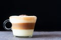 Freshly made Cuban Coffee with layers of condensed milk, fresh espresso coffee and foamed milk