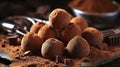 Freshly Made Dark Chocolate Truffles Dusted with Fine Cocoa Powder. Generative AI