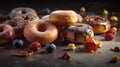 Freshly Made Doughnuts to Sweeten Your Day food photography. Generative AI Royalty Free Stock Photo