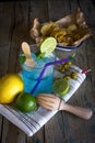 Freshly made drink gin and tonic with lime and cucumber slices