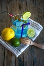 Freshly made drink gin and tonic with lime and cucumber slices