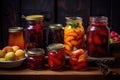 freshly made fruit compote in glass jars