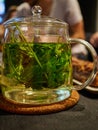 Freshly made hot mint green tea