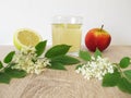 Lemonade with elder flowers, apple juice and lemon