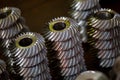 Freshly made metallic gears on the table Royalty Free Stock Photo
